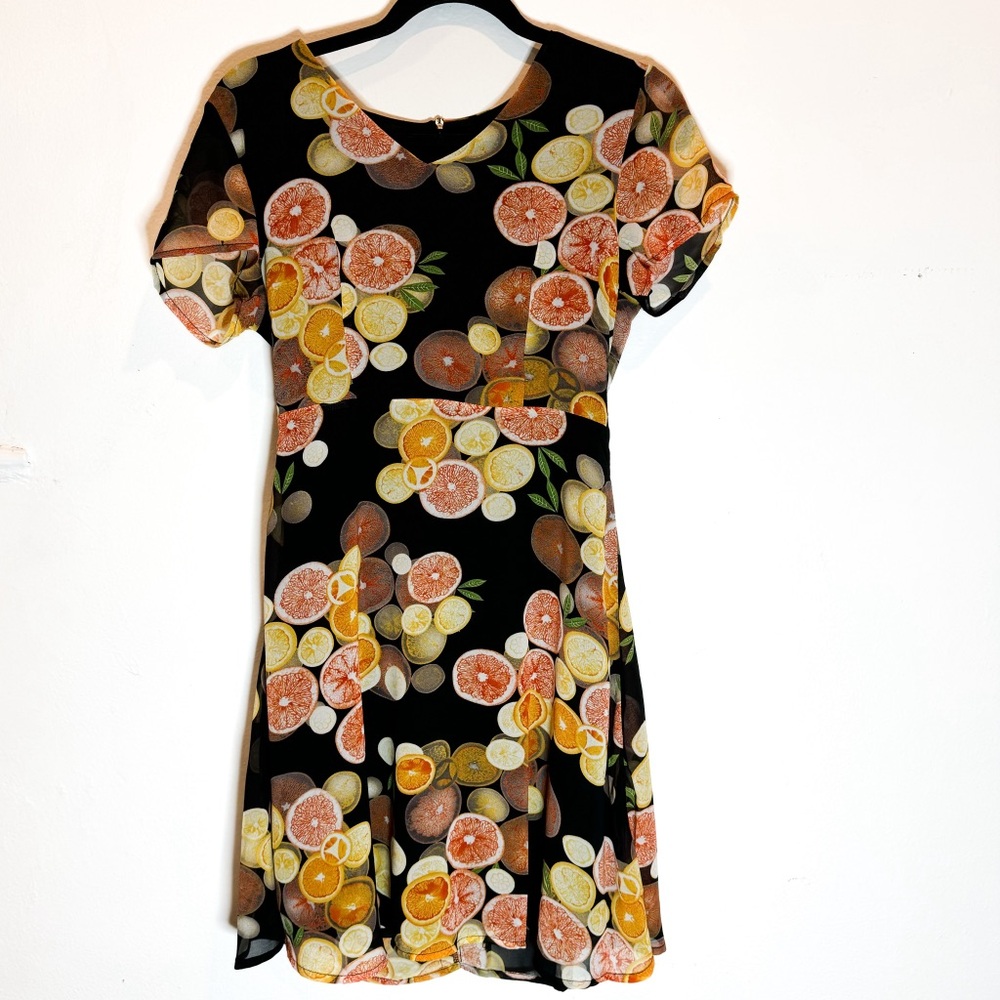 Peach Grapefruit Fruit Print Summer Dress